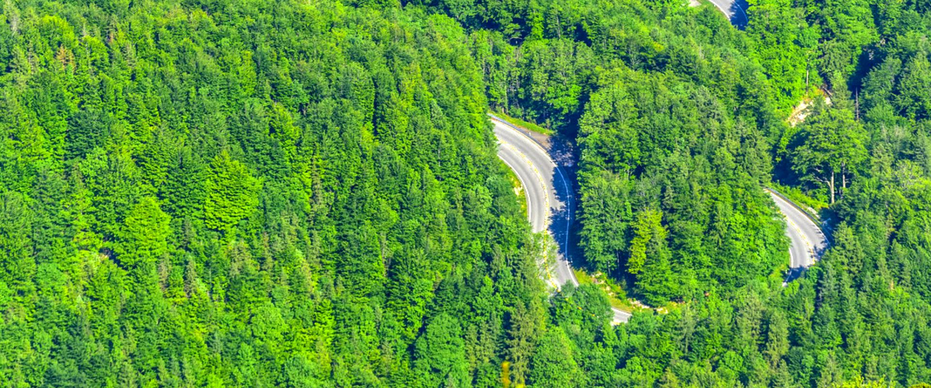 Verlauf der Kesselbergstraße inmitten von Wäldern