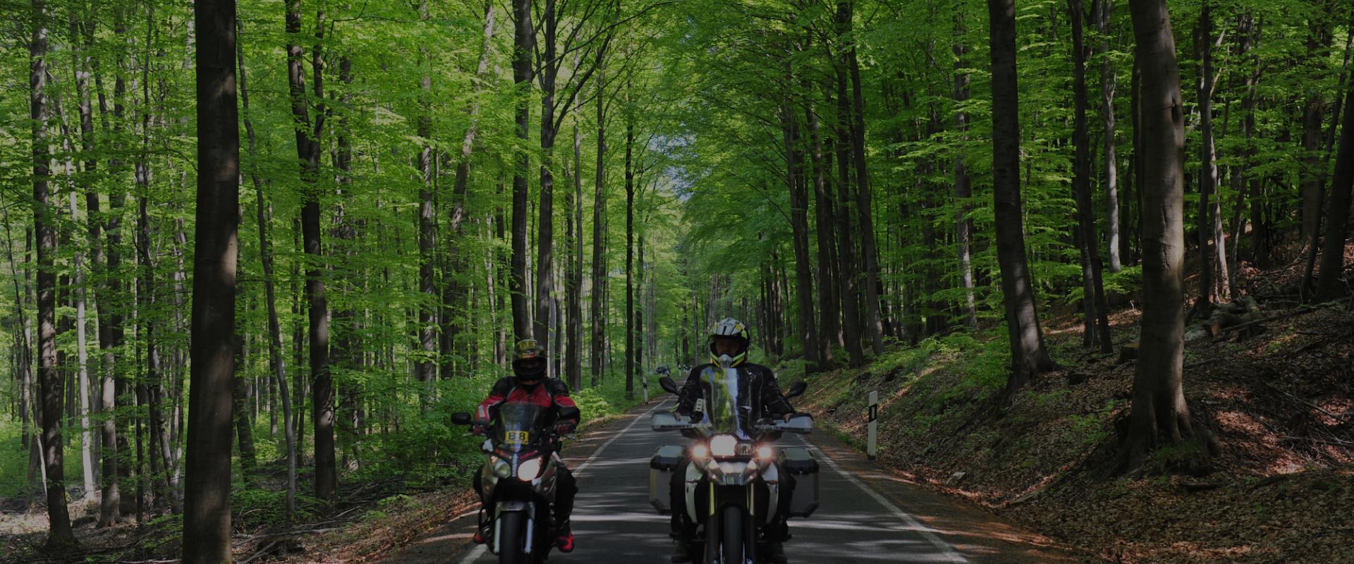 Zwei Motorradfahrer fahren eine Motorradtour durch den Westerwald